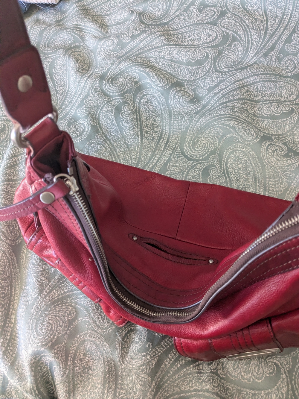 b. makowsky Red Leather Turnlock Shoulder Bag with Silver Hardware - Picture 8 of 11